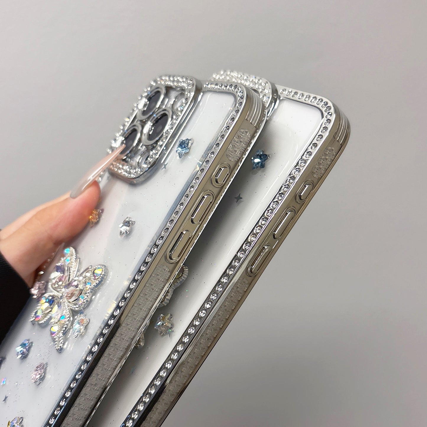 Rainbow Crystal Butterfly iPhone Case – Sparkling Multi-Colored Gems, Diamond Accents, Glossy Protective Case for iPhone 16/15/14/13, Perfect Gift for Fashion Lovers