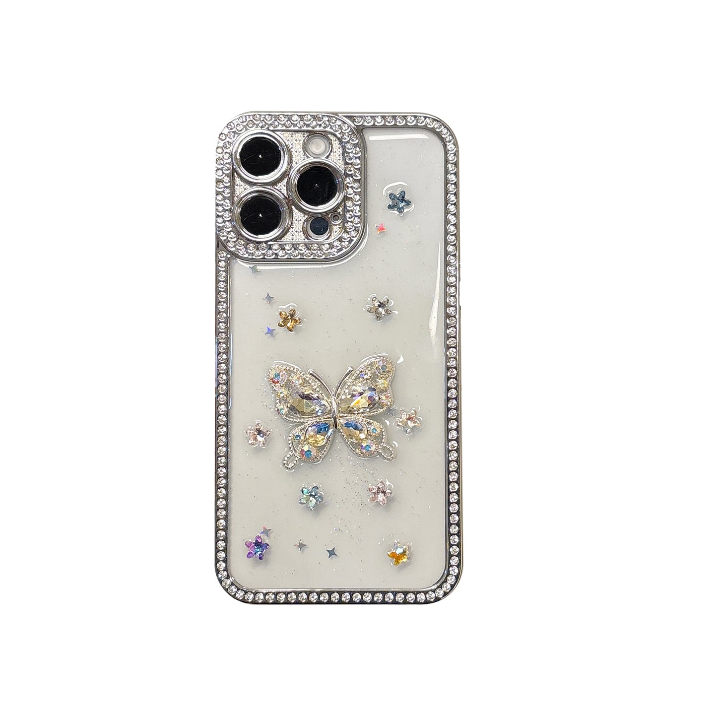 Rainbow Crystal Butterfly iPhone Case – Sparkling Multi-Colored Gems, Diamond Accents, Glossy Protective Case for iPhone 16/15/14/13, Perfect Gift for Fashion Lovers