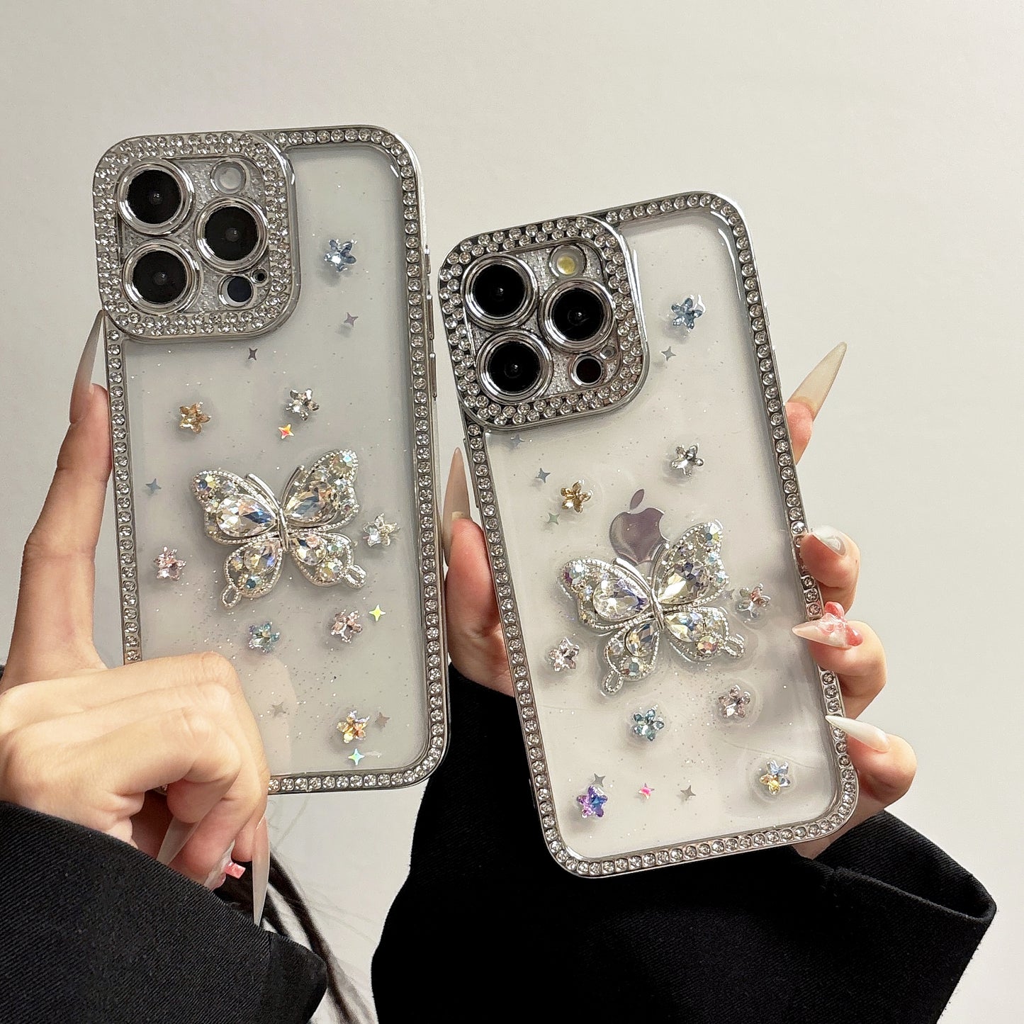 Rainbow Crystal Butterfly iPhone Case – Sparkling Multi-Colored Gems, Diamond Accents, Glossy Protective Case for iPhone 16/15/14/13, Perfect Gift for Fashion Lovers