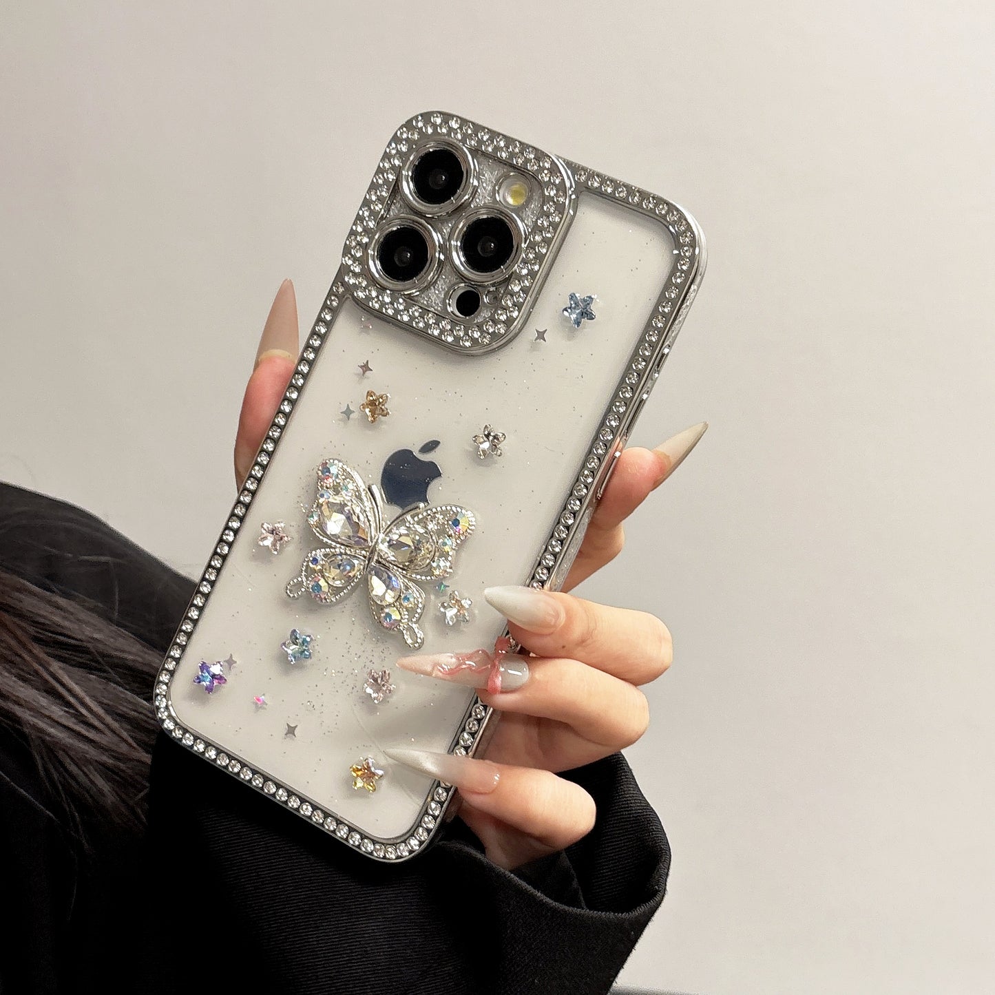 Rainbow Crystal Butterfly iPhone Case – Sparkling Multi-Colored Gems, Diamond Accents, Glossy Protective Case for iPhone 16/15/14/13, Perfect Gift for Fashion Lovers