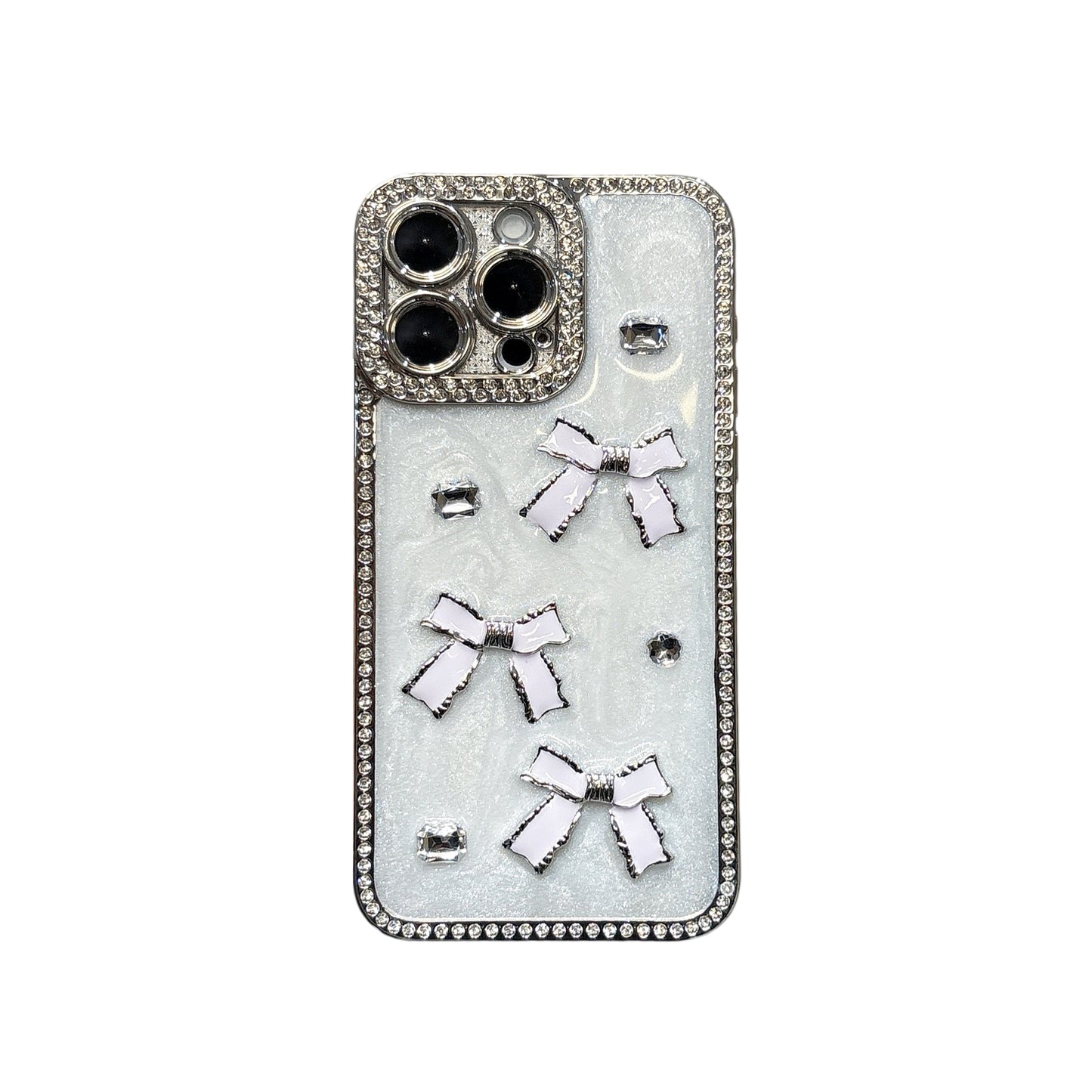 Crystal Bow iPhone Case – Diamond-Encrusted Design with Glossy White Finish, Elegant and Chic, Perfect for iPhone 16/15/14/13 Luxury Gift for Her