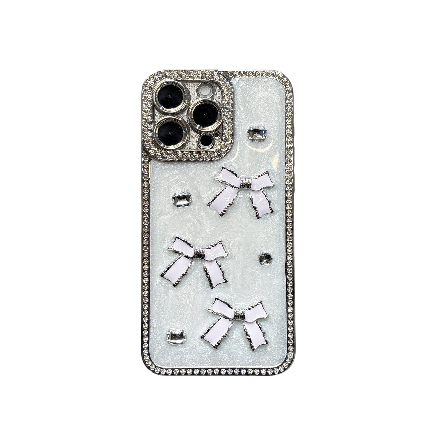 Crystal Bow iPhone Case – Diamond-Encrusted Design with Glossy White Finish, Elegant and Chic, Perfect for iPhone 16/15/14/13 Luxury Gift for Her