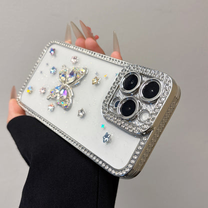 Rainbow Crystal Butterfly iPhone Case – Sparkling Multi-Colored Gems, Diamond Accents, Glossy Protective Case for iPhone 16/15/14/13, Perfect Gift for Fashion Lovers