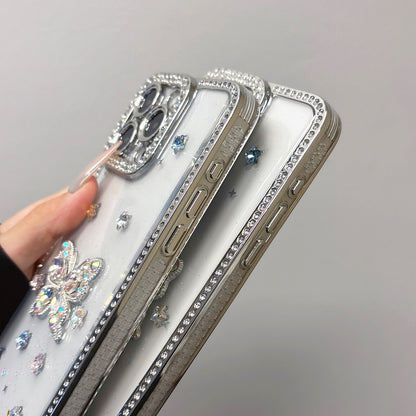 Rainbow Crystal Butterfly iPhone Case – Sparkling Multi-Colored Gems, Diamond Accents, Glossy Protective Case for iPhone 16/15/14/13, Perfect Gift for Fashion Lovers