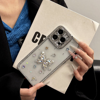 Rainbow Crystal Butterfly iPhone Case – Sparkling Multi-Colored Gems, Diamond Accents, Glossy Protective Case for iPhone 16/15/14/13, Perfect Gift for Fashion Lovers