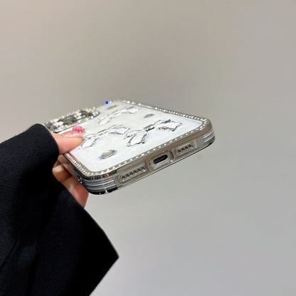 Crystal Bow iPhone Case – Diamond-Encrusted Design with Glossy White Finish, Elegant and Chic, Perfect for iPhone 16/15/14/13 Luxury Gift for Her