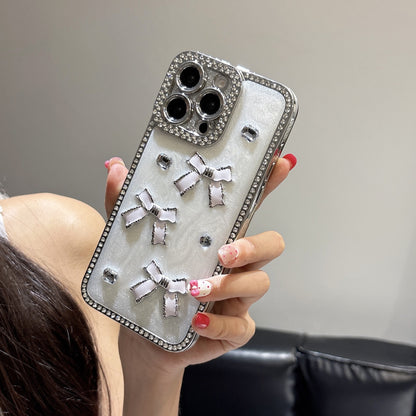 Crystal Bow iPhone Case – Diamond-Encrusted Design with Glossy White Finish, Elegant and Chic, Perfect for iPhone 16/15/14/13 Luxury Gift for Her